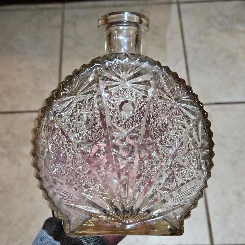 vintage whimsical cottagecore clear pressed glass vase decanter